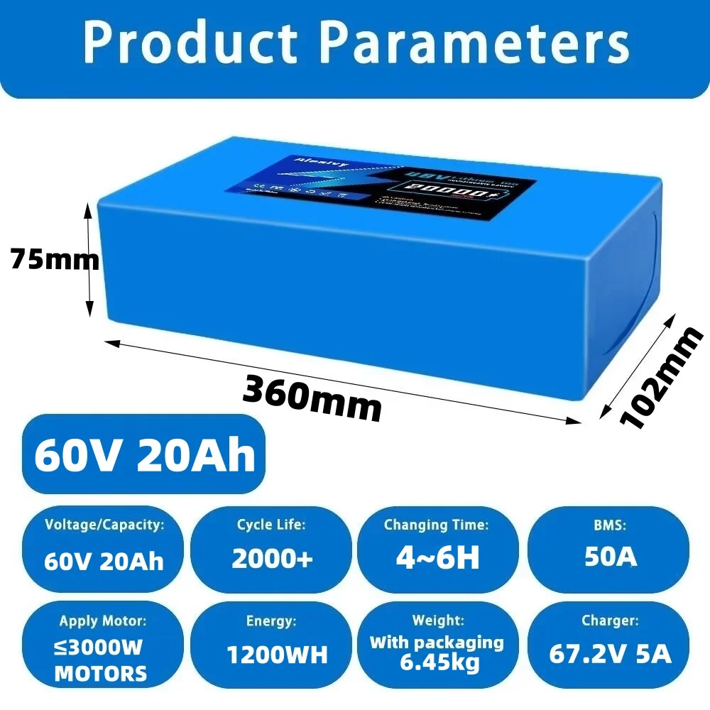 Aleaivy 60V Battery 20AH 30AH  - 60V 30Ah 21700 Battery Pack 评论和价格